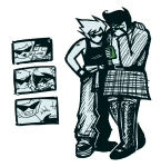  2025 body_modification casual comic crossdressing crying dirk_strider fashion fullres grayscale highlight_color jake_english lineart monochrome monster4lyfe phone pumpkin_patch redrom selfie shipping strong_tanktop 
