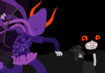 2012 animated aradia_megido asymmetricjester bard black_rifle blood codtier dead_aradia fullres gamzee_makara godtier image_manipulation jaggy_lines rage_aspect starter_outfit