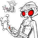  2026 fire flame_thrower fullres grayscale highlight_color jaggy_lines monochrome nervous_broad panel_redraw poomaster2000 problem_sleuth_(adventure) solo sweat weapon 