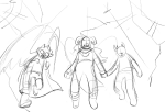 2016 aradia_megido davepetasprite^2 fullres godtier grayscale half_ghost holding_hands low_angle maid paperseverywhere sketch sollux_captor sprite starter_outfit time_aspect