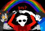  2025 breath_aspect clouds dave_strider duddubstep fistbump fullres godtier heir jaggy_lines john_egbert karkat_vantas knight panel_redraw rainbow starter_outfit text time_aspect 