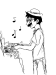  beagle_puss citrinne grayscale hat instrument john_egbert music_note piano profile sketch solo starter_outfit 