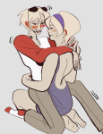  2025 barefoot blush casual dave_strider dersecest fullres incest kneeling lipstick_stains no_glasses red_baseball_tee redrom rose_lalonde shipping sitinmychestcavity sitting starter_outfit sweat 