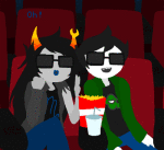  2012 animated beverage blue-sugar con_heir food fullres glasses_added john's_vriska_outfit john_egbert redrom shipping sitting starter_outfit text vriska_serket 