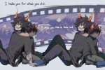 2025 darkredrice fullres gamzee_makara hug karkat_vantas lyricstuck shipping sitting starter_outfit text tropicshipping