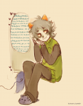  2013 fashion fullres heart ikimaru nepeta_leijon no_hat phone sitting sketch solo text word_balloon 