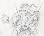  2012 apricots-from-nara eyepatch fedora fullres gangnam_style grayscale hat jack_noir parody pencil psy sitting sketch spades_slick terrier_fancy toilet 