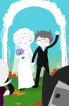  2025 back_angle bad_quality blush cherytalah crossdressing fashion flower_crown flowers formal foxy_kittyknit_dress fullres holding_hands image_manipulation jane_crocker john_egbert light_and_fluffy redrom rose_lalonde roxy_lalonde selfie shipping trees wedding 