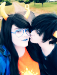  2013 aspect_symbol cosplay fullres kaleid0sc0pes karkat_vantas kiss light_aspect real_life redrom shipping starter_outfit vriska_serket vriskat zombiefoxtrot 