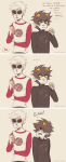 ... 2014 candy_corn comic dave_strider freckles fullres ikimaru karkat_vantas phone red_baseball_tee starter_outfit text word_balloon