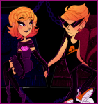  aspect_symbol deleted_source derse dirk_strider foxy_kittyknit_dress heart_aspect holding_hands moved_source neorails palerom quest_bed roxy_lalonde shipping strong_outfit strong_tanktop void_aspect zamii070 