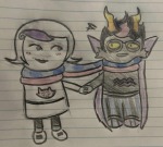  2025 alternate_hair blush eridan_ampora fullres holding_hands redrom roxy_lalonde scarf_sharing scoundrellyfeline shipping smiling_eridan sprite_mode starter_outfit wwixards 