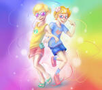 2011 alternate_hair arm_in_arm back_to_back blush candy dancing dave_strider fullres headphones john_egbert largm speculative_design trickster_mode