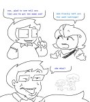  2026 calliope candy_timeline casual fullres grayscale harry_anderson_egbert homestuck:_beyond_canon john_egbert june_egbert monochrome no_shirt nudity redrom roxy_lalonde rozebudx3 shipping snake_wine starter_outfit text transtuck word_balloon 