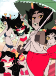  2015 alternate_hair aradia_megido feferi_peixes freckles fullres girls kanaya_maryam nepeta_leijon ocean summer swimsuit terezi_pyrope umbrella vriska_serket wonk zamii070 