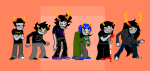  2024 arms_crossed cat_hat dragon_cane fullres gamzee_makara jaggy_lines karkat_vantas nepeta_leijon reesereeserson scars sollux_captor sprite_mode starter_outfit terezi_pyrope vriska_serket 