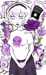  2026 aspect_symbol book cueball flowers fullres grimoire n25kaito rose_lalonde solo starter_outfit text thorns_of_oglogoth weapon 