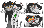  2026 ? arm_around_shoulder blush comic doctoraiama dubcon fullres heart jake_english karkat_vantas kiss licking movie_knight redrom shipping starter_outfit text 