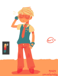  comicalamity dave_strider freckles limited_palette request school_uniform solo word_balloon 