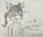  2026 animal_ears dancestors fullres grayscale horuss_zahhak monochrome punstuck scoundrellyfeline sketch solo starter_outfit text 