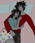  2026 adorabloodthirsty fanfic_art fashion fullres ham0naa hug karkat_vantas no_glasses redrom scalemate_boxers shipping sleeping terezi_pyrope 