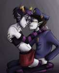  2012 crossdressing eridan_ampora erisol fullres grubscars hug march_eridan near_kiss police_uniform robotwwizard shipping sitting smiling_eridan sollux_captor 