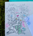  2025 art_dump blush cat_hat fullres jade_harley kneeling nepeta_leijon no_hat olive_garden redrom shipping starter_outfit text theboxkid word_balloon 