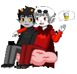  2016 animated apple_juice arm_around_shoulder beverage blush crow-with-a-shortcake dave_strider fullres godtier karkat_vantas knight no_glasses pixel red_knight_district redrom shipping sitting smiling_karkat starter_outfit time_aspect transparent word_balloon 