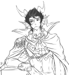 2014 ageswap ancestors body_modification fashion fullres grayscale jaggy_lines lineart lunaticjin orphaner_dualscar scars solo