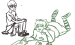 anonymous_artist broken_source deviantart lineart lying metastuck monochrome mspaf on_stomach sitting