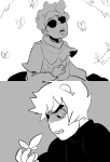 2016 alternate_hair body_modification crossover crying dave_strider fullres godtier grayscale headshot karkat_vantas knight lineart red_knight_district sadstuck shipping starter_outfit steven_universe time_aspect yerlosing