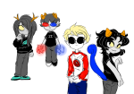  dave_strider fantroll lustral nepeta_leijon no_hat red_baseball_tee request sollux_captor 