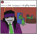  2025 agiledreamer crowbar fanontinuum felt fullres gamby glasses_added homestuck:_beyond_canon image_manipulation lying meme nepeta's_fanontinuum_suit nepeta_leijon no_hat on_stomach parody sburb_logo selfie sitting smuppets starter_outfit text twitter 