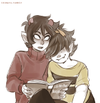 2016 bee_outfit book dancestors dream_ghost freckles fullres ikimaru kankri_vantas kanned_tuna mituna_captor no_hat sitting starter_outfit text