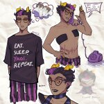  2026 ace_attorney art_dump casual computerkiss eridan_ampora fullres gills grubscars image_manipulation language:portuguese no_shirt phone plushie scars solo text thought_balloon trollified word_balloon 