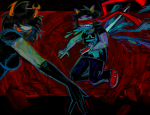  2025 aranea_serket blindfold blood chomplicated dancestors dragon_cane fullres impalement midair mindfang_dress no_glasses panel_redraw starter_outfit strife terezi_pyrope 