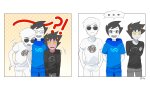  ... 2025 arm_around_shoulder arms_crossed blush breath_aspect comic dave_strider fullres godtier heir hug john_egbert karkat_vantas r_ch07 starter_outfit sweat word_balloon 
