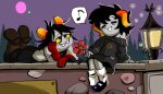  chixie_roixmr flowers fozzer_velyes green_moon hiveswap music_note on_stomach pink_moon poinko redrom shipping sitting twitter word_balloon 