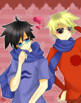 2012 animestuck banirabbit blush breath_aspect dave_strider fullres godtier hammertime heart heir john_egbert knight redrom scarf_sharing shipping time_aspect valentinestuck