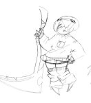 2026 cloisteredconnoisewer donoteating fullres grayscale homestuck:_beyond_canon meat_timeline monochrome nymphs scythe sketch solo starter_outfit weapon