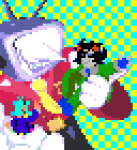  2025 carrying crossover deltarune fullres glasses_added hatsune_miku high_angle homestuck:_beyond_canon nepeta's_fanontinuum_suit nepeta_leijon no_hat pixel riyasart size_difference vocaloid 