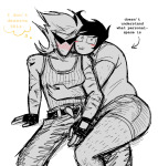  2025 aspect_symbol blush body_hair body_modification chubstuck dirk_strider facial_hair fashion fullres grayscale head_on_shoulder heart_aspect highlight_color jake_english lineart monochrome monster4lyfe profile pumpkin_patch redrom rule63 scars shipping sitting sketch text thought_balloon 