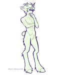  2026 barefoot body_hair fullres homestuck:_beyond_canon jaggy_lines meat_timeline myriadserased no_shirt nudity satyrs solo swiss_elysi 