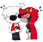 2024 anonstuck barefoot blush chibi coolkids dave_strider dragon_cape fullres heart kiss red_baseball_tee redrom scalemate_boxers shipping snakefanboy terezi_pyrope text
