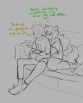 2023 chrisrin chubstuck couch dogtail dogtier fullres grayscale houndoom jade_harley lineart monochrome palerom reverse_hug shipping sitting sollux_captor starter_outfit text