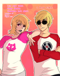  arms_crossed blackoutballad dave_strider red_baseball_tee roxy_lalonde starter_outfit 