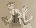  aspect_corset back_to_back hysterical_dame lipstick_tube monochrome nervous_broad problem_sleuth_(adventure) scale_bodice teddy_bear weissidian 
