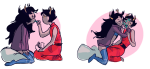  2016 casual comic fullres hug kanaya's_red_dress kanaya_maryam kiss kneeling lipstick_stains redrom shipping spidermoth undergarments vriska_serket web weenie-kun wonk 