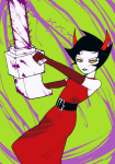  2025 blood chainsaw fullres kanaya's_red_dress kanaya_maryam oblique_angle rainbow_drinker solo turntgh 