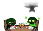 2024 beverage caliborn calliope candy casual cherubim daily dailycherubs food fork fullres image_manipulation jaggy_lines knife meat siblings:caliborncalliope sitting spiral_sucker starter_outfit